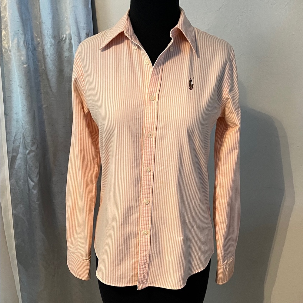 Ralph Lauren Men's Peach Striped Button Down Shirt